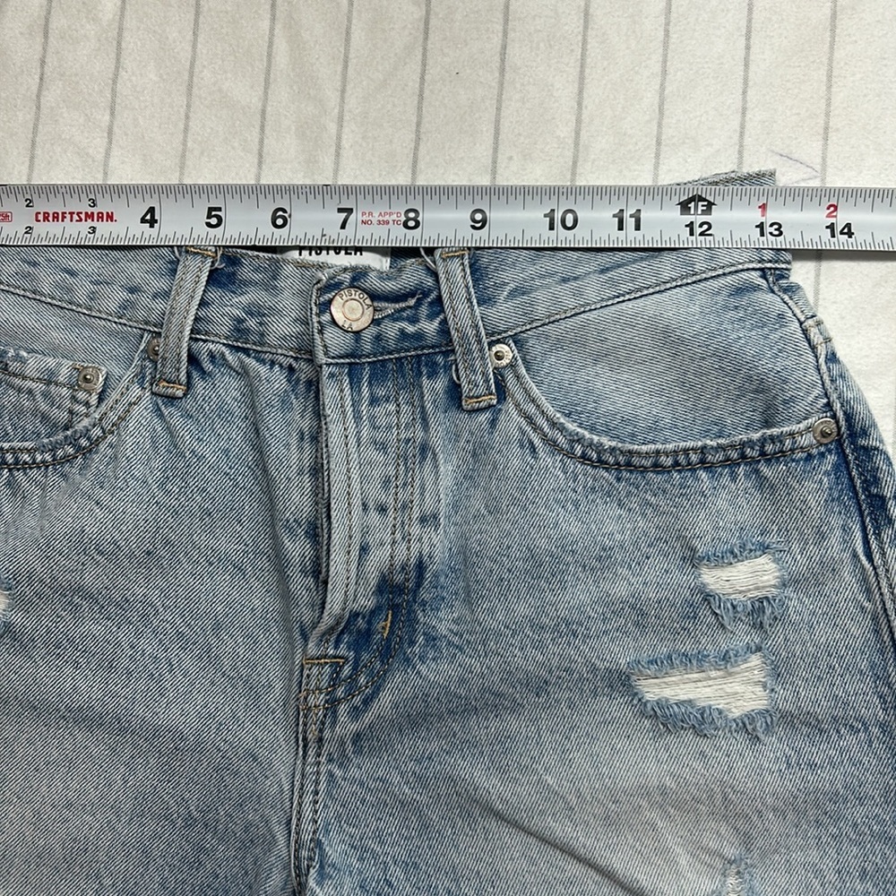 Pistola Women's Frayed Hem Jean Shorts - Light Blue, Distressed Shorts, Button - Picture 8 of 11